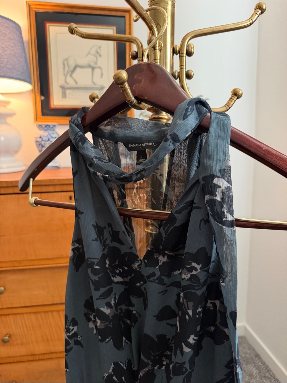 Banana Republic Dark Green and Black Floral Maxi Dress